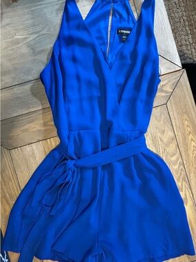 Express Cobalt Blue Sleeveless Wrap Romper